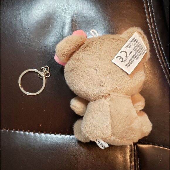 Plush Hello Kitty in Brown Bear Costume Pink Bow Checkered Ears & Paws - Picture 4 of 5